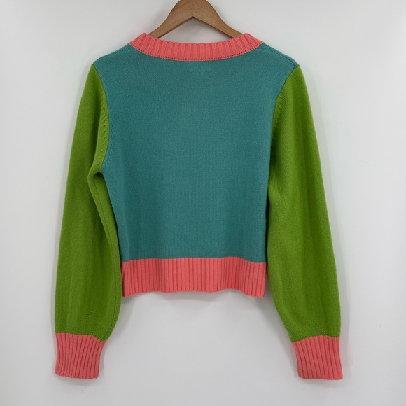 Unique Vintage Frog Embroidered Colorblock Cardigan Sweater in Multi | M/L - Picture 2 of 6
